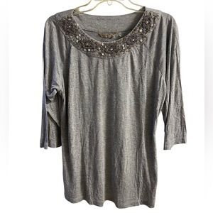 Soft‎ Surroundings Gray Embellished Top XL NWOT